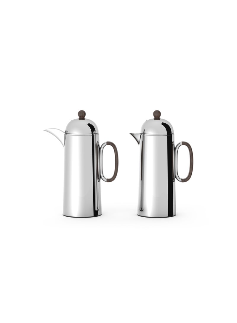 Regal by Ripple 1L + 1L Vacuum Flask Set – Double Wall Stainless Steel Coffee & Tea Server with Glass Liner, Insulated Hot & Cold Beverage Carafe, Elegant Arabic Dallah Style